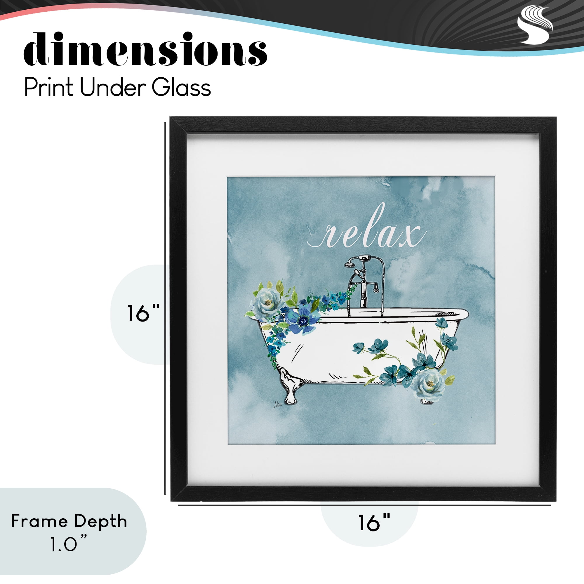 Stupell Industries Floral Bathroom Rules Relax Black Framed Print Under Glass, design by Nan