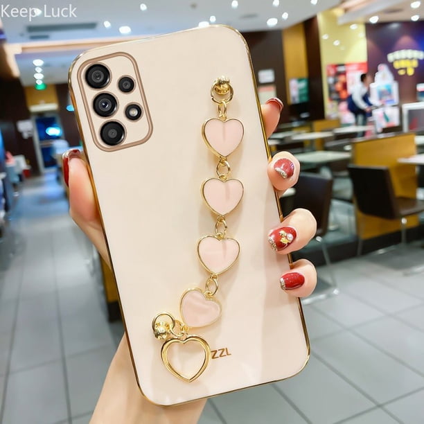 Funda chapada a la moda para Samsung Galaxy, carcasa a prueba de golpes con pulsera de corazón de amor, cadena, A13, A32, A52, A72, A23, A33, A31, A11, A51, A21S Fivean unisex
