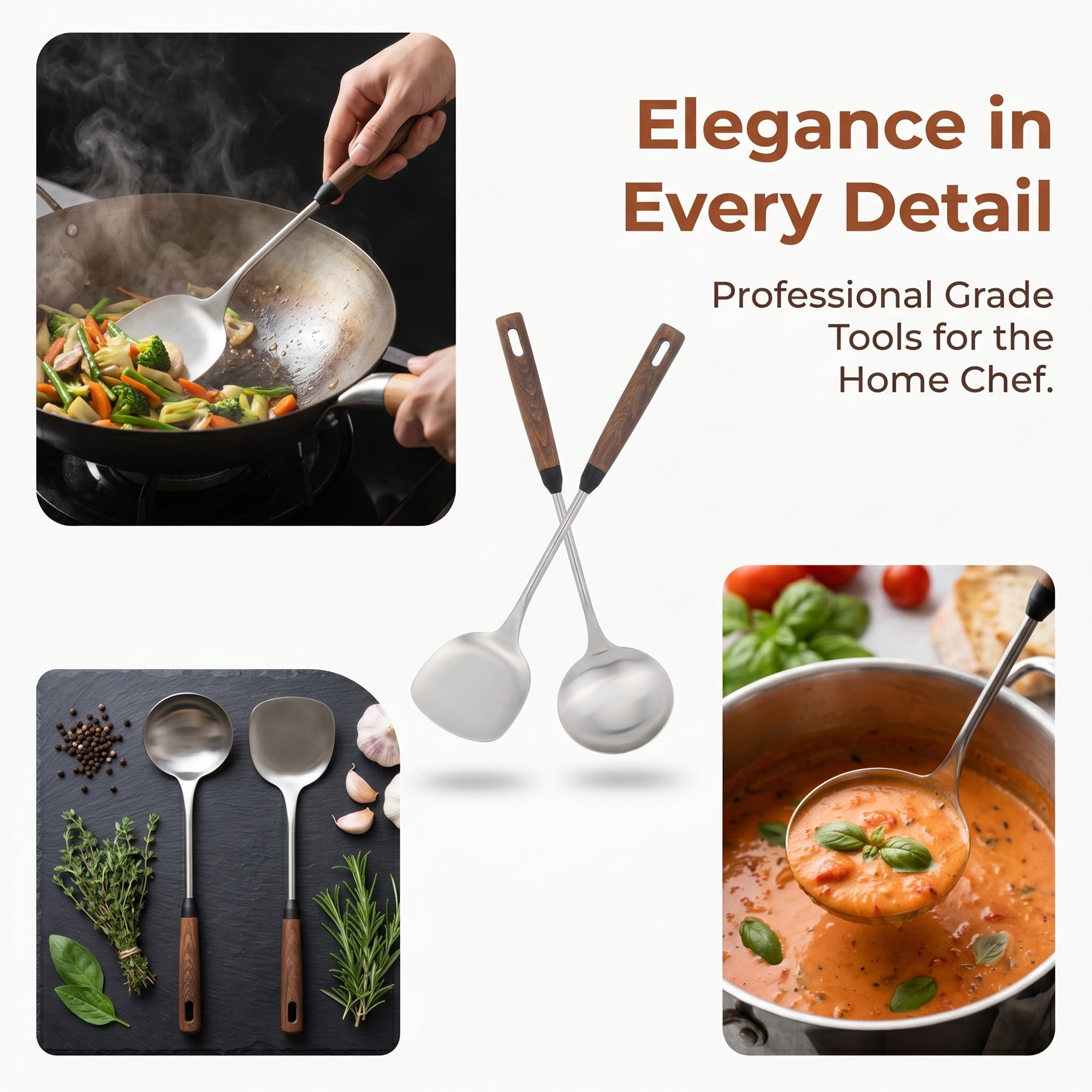 Unique Bargains Color-blocked Kitchen Utensil Set with Silicone Dark Brown C 2pcs