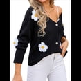 thumbnail image 3 of Cárdigan de Punto Acanalado para Mujer, Holgado, con Estampado Floral, Abotonado, de Punto Jacquard. Negro L, 3 of 10