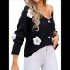 thumbnail image 3 of Cárdigan de Punto Acanalado para Mujer, Holgado, con Estampado Floral, Abotonado, de Punto Jacquard. Negro M, 3 of 10