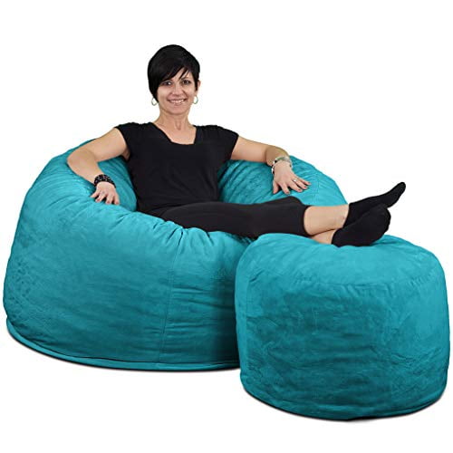 Durable Inner Liner. Machine Washable Covers 4000, Grey Suede Double Stitched Seams Ultimate Sack Bean Bag Chair w/Foot Stool in Multiple Sizes and Colors: Giant Foam-Filled Furniture