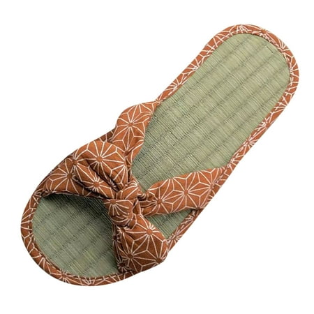 

Ladies Straw Mat Slippers Casual Bow Rattan Grass Slippers Home Fashion Sandals Slippers