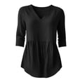 thumbnail image 6 of Yrmaups Loose Fit 3/4 Sleeve Peplum Top for Women, Casual V Neck Ruffle Blouse, Soft Stretch Tunic for Vacation Office Travel Everyday Outfit, Black 2XL, 6 of 6