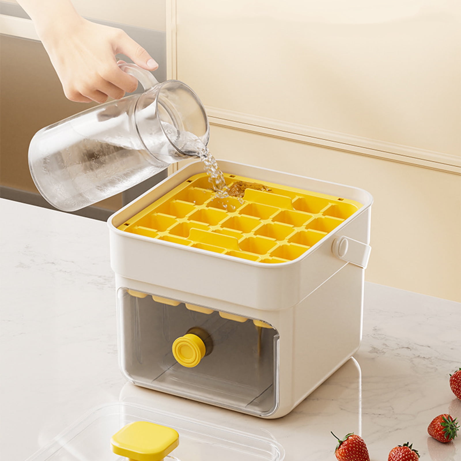Ice Cube Tray, Press Ice Cube Trays Double Layer 50 Ice Maker Cube Mold Easy Release Ice Cube Trays with Lid and Bin and Ice Scoop for Making Whiskey, Cocktail, Coffee