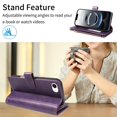 thumbnail image 6 of For Apple iPhone 17e Orchid Pattern Wallet Case, 9 Card Slots Zipper Pocket, Detachable Wrist & Shoulder Strap, Magnetic Shockproof Protective Phone Case,Dark Purple,For iPhone 17e, 6 of 9