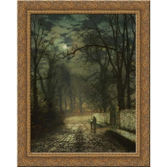 FrameToWall - A moonlit lane 24x20 Gold Ornate Wood Framed Canvas Art by John Atkinson Grimshaw