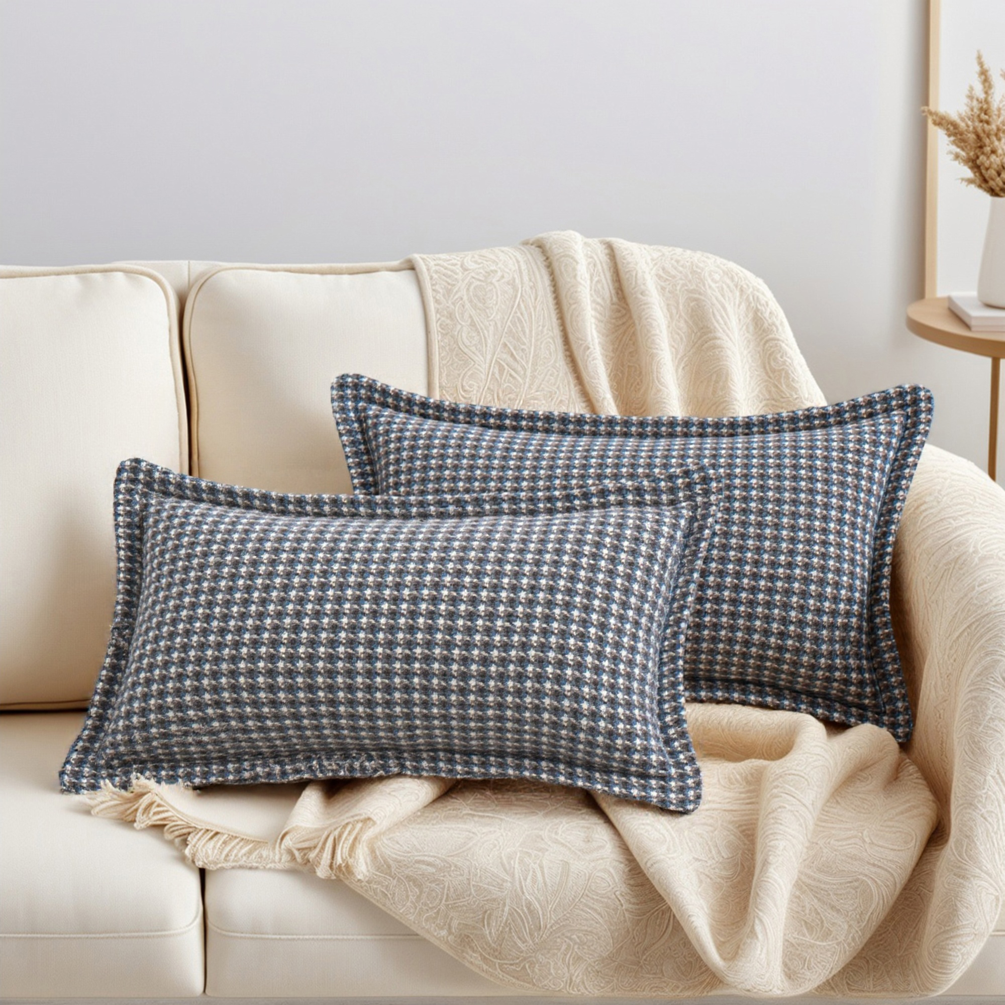 Unique Bargains Soft Houndstooth Throw Pillow Covers Set of 2 Blue 20" x 12"