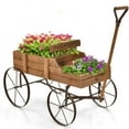 thumbnail image 1 of Gymax Garden Plant Planter Wooden Wagon Planter W/ Wheel Garden Yard Brown, 1 of 10