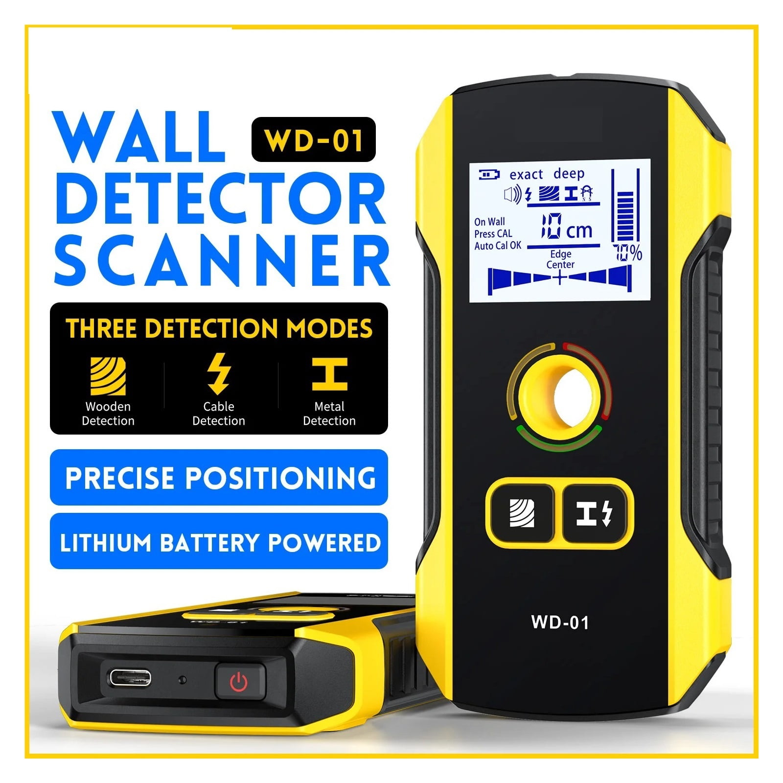 Metal Detector Wall Scanner with Designed Positioning Hole for AC Live Cable Wires Metal Wood Stud
