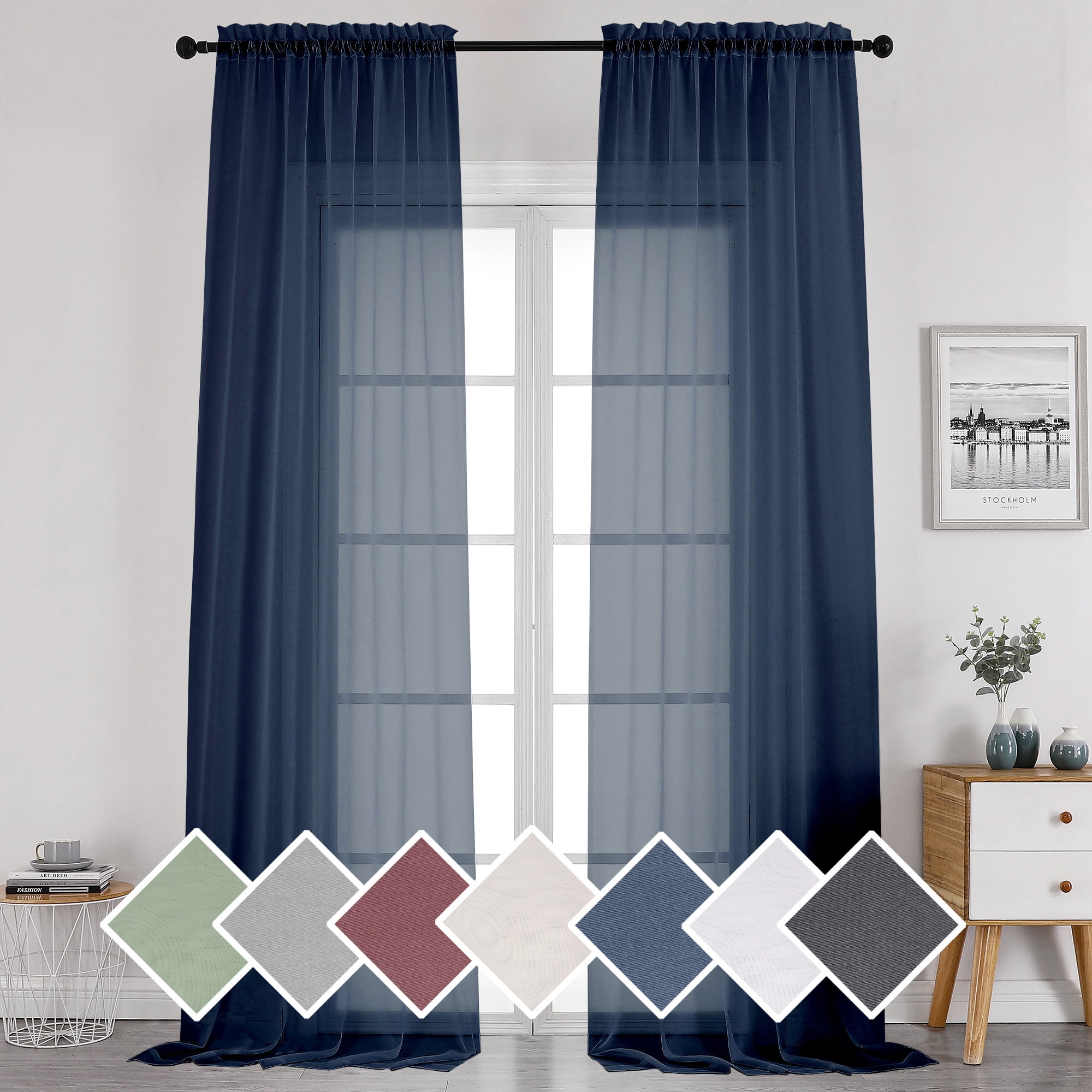 OVZME Extra Long Sheer Window Curtain Panels 120 inch 2 Pcs, Rod Pocket
