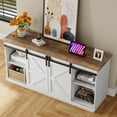 thumbnail image 4 of Furmax 65 inch TV Stand Entertainment Center with Sliding Barn Doors and Storage,White, 4 of 9