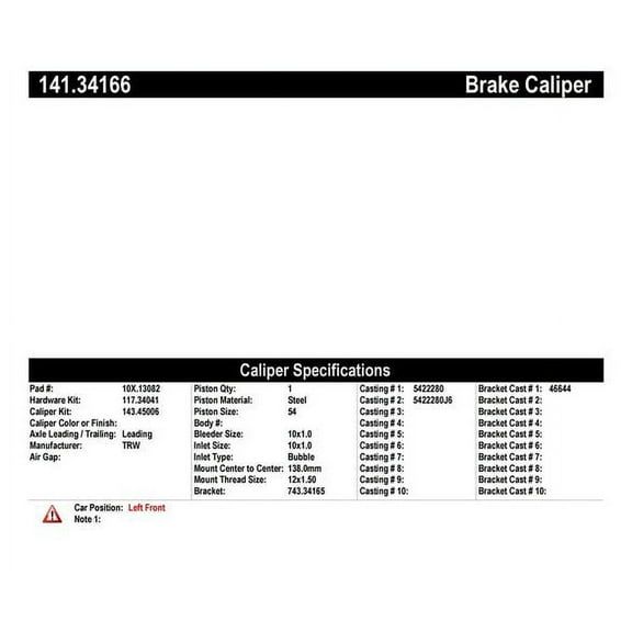 Centric Parts Disc Brake Caliper P/N:141.34166 Fits select: 2014-2019,2020 MINI COOPER