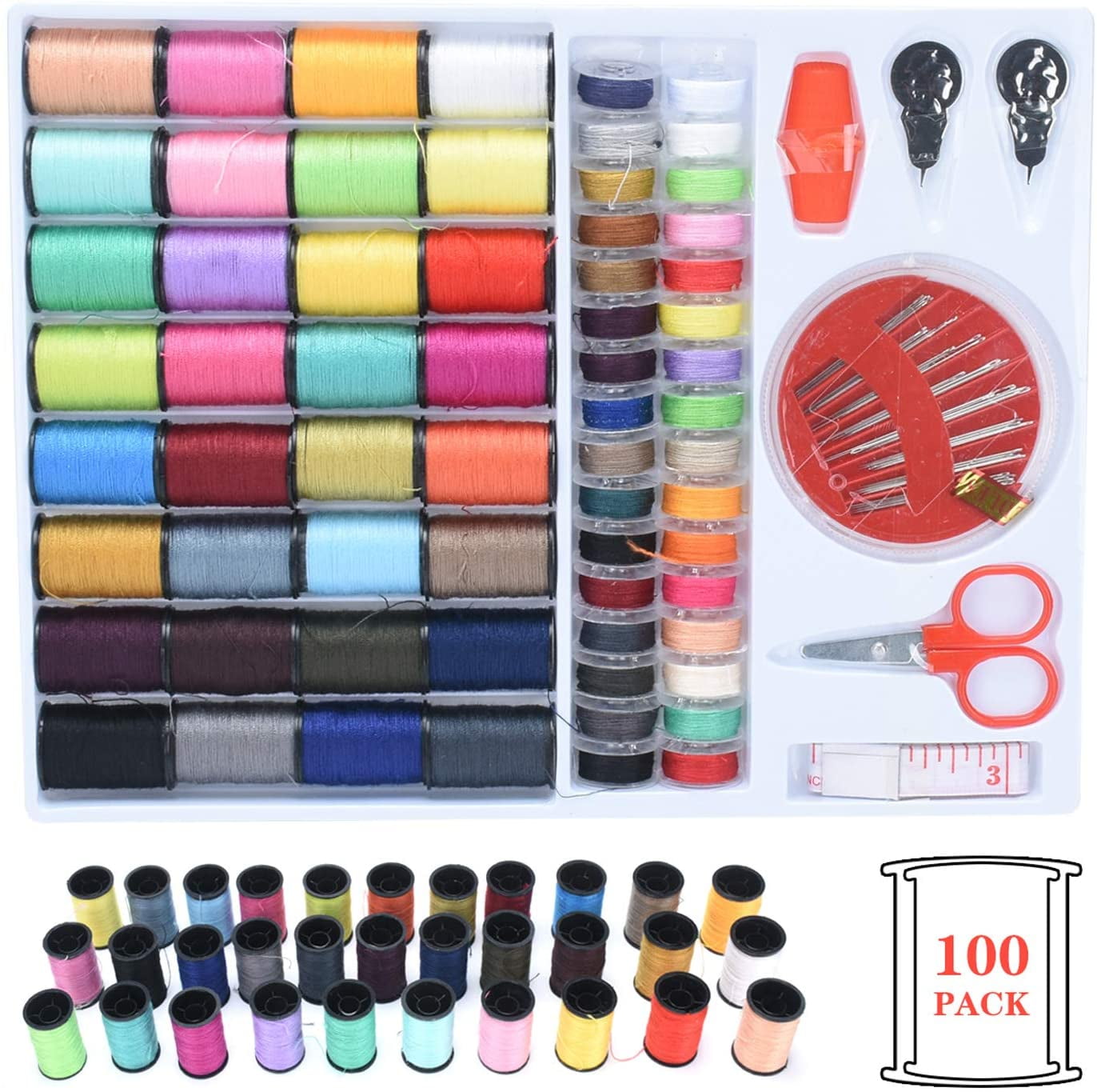 Portable Sewing Kit, 100 Premium Sewing Supplies, 64 Thread Spools, Mini Sewing Accessor Travel