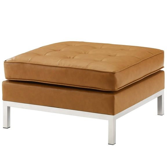Contemporary Modern Urban Designer Living Room Lounge Club Lobby Accent Chair Ottoman, Faux Vinyl Leather, Tan Brown