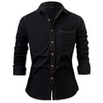 thumbnail image 1 of Mens Shirts Button Down Arabia Long Sleeve Pocket Loose Robe Solid Robe Black Men Fall Clothes size XL, 1 of 3