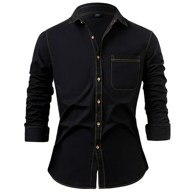 Mens Shirts Button Down Arabia Long Sleeve Pocket Loose Robe Solid Robe Black Men Fall Clothes size XL