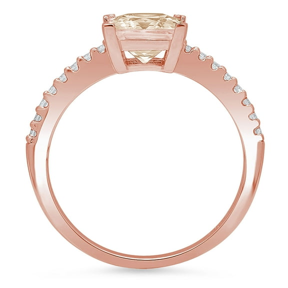 1.62 ct Princess Cut Simulated Champagne Diamond Solitaire with Accents Engagement Ring for Women in 18K Rose Gold