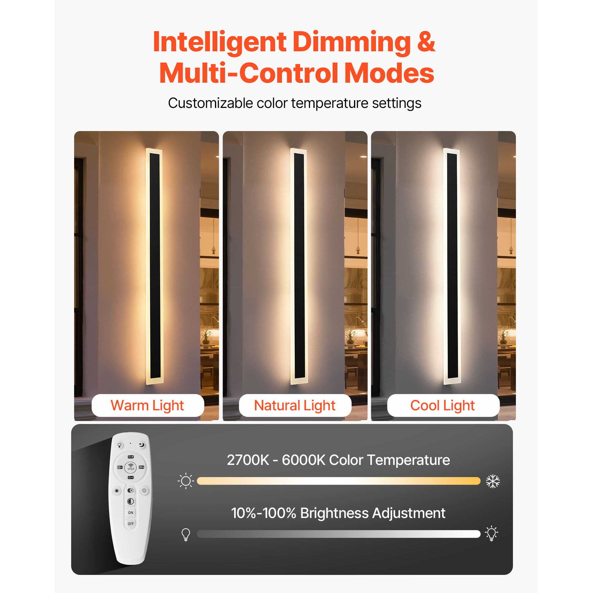 KFFKFF Outdoor Wall Lights, Set of 2, 59.1-Inch Modern Vertical Wall Sconce Fixtures, Adjustable Color Temperature 2700K-6000K, IP65 Waterproof, Rust-Resistant, Dimmable Exterior Lighting for Porch
