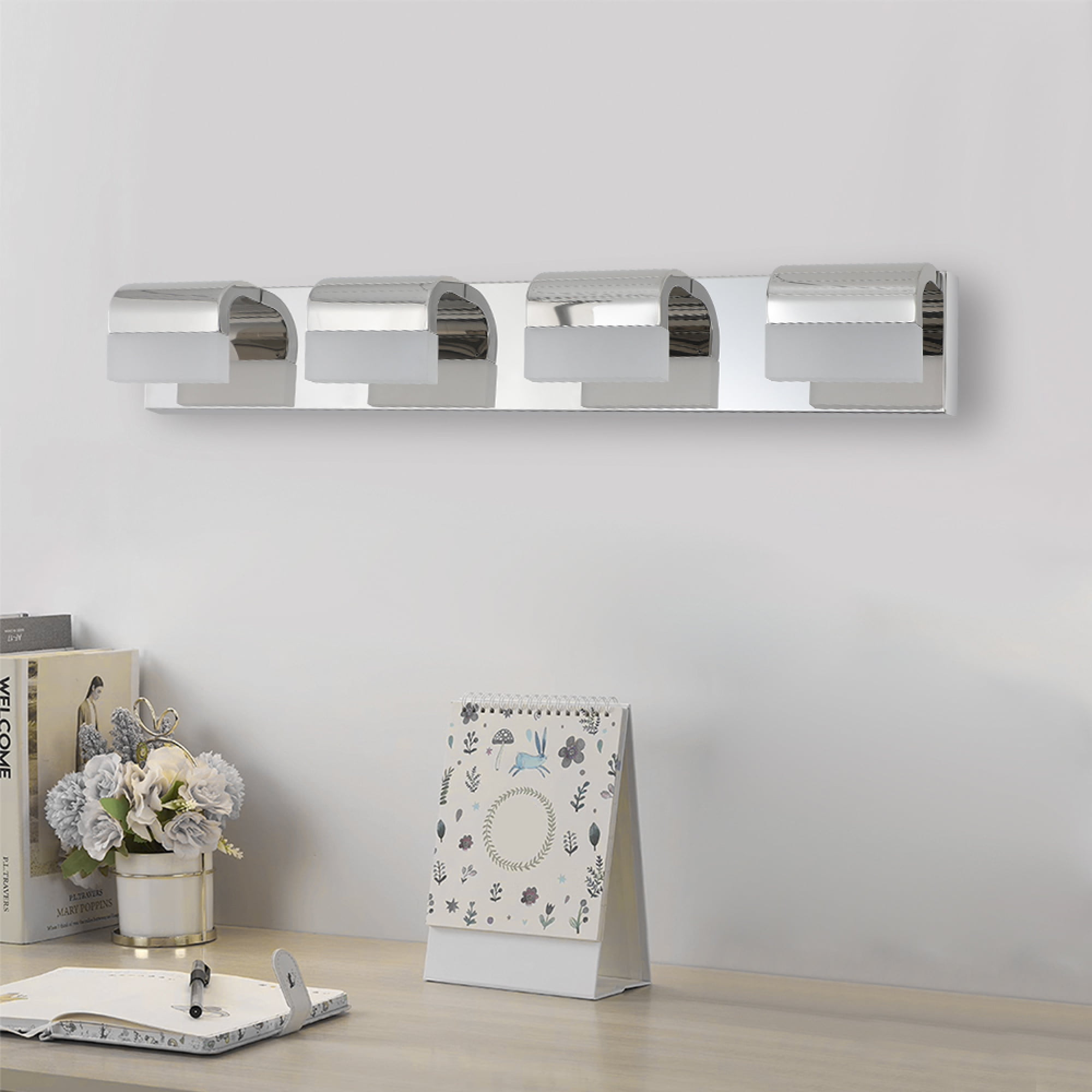 Jopath 4-Light Bathroom Vanity Light, Modern Dimmable LED Wall Mount Lighting Fixture for Bathroom Vanity Mirror Chrome