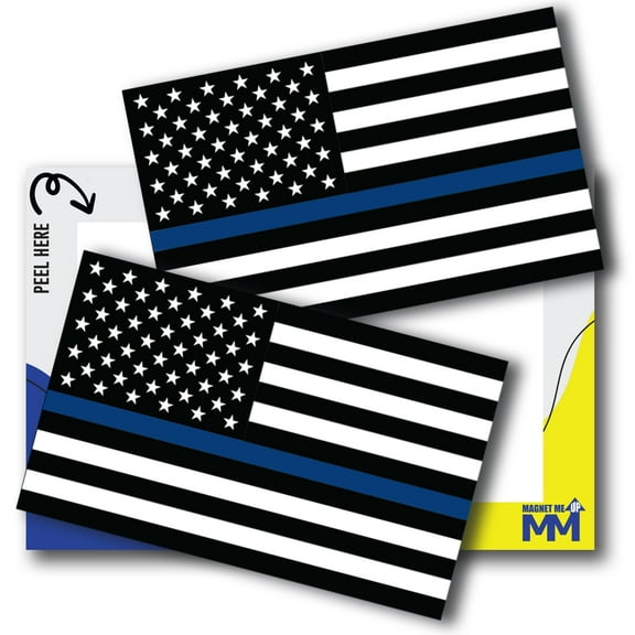 USA Thin Blue Line American Flag Adhesive Decal Sticker, 2 Pack, 3x5 Inch