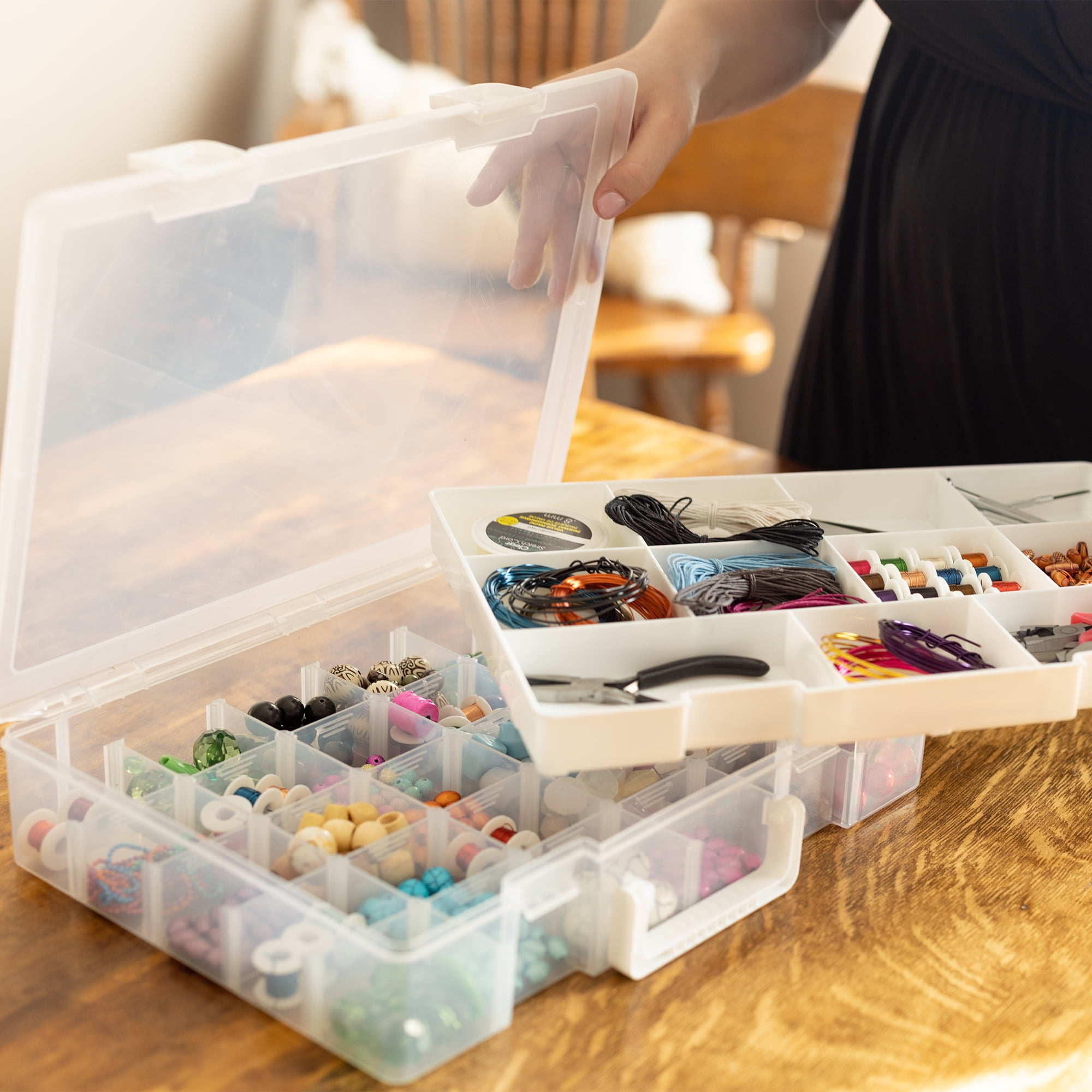 (2 pack) Everything Mary Plastic Compartmental Craft and Hobby Storage Box: Gray and Clear - Your Ultimate Craft and Hobby Storage Bag and Case