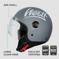 thumbnail image 5 of Westt L Grey ABS Half Helmet, DOT Approved, with Additional Padding, 5 of 9