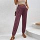 thumbnail image 1 of Pantalones Con Cordón Pantalones básicos para damas Slim Fit Estilo casual Cintura elástica Color sólido Traje deportivo Cgtredaw Púrpura L para Mujer, 1 of 1