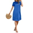 thumbnail image 3 of Women's Summer Round Neck Short Sleeve Solid Basic T-Shirt Casual Midi Dress with Pockets, 3 of 5