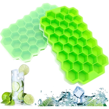 Ice Cube Trays 2 Pack Silicone Flexible Ice Cube Trays with Lid 74 Cubes Ice Trays for Chilled Drinks Whiskey & Cocktails Stackable Flexible Safe Ice Cube Trays