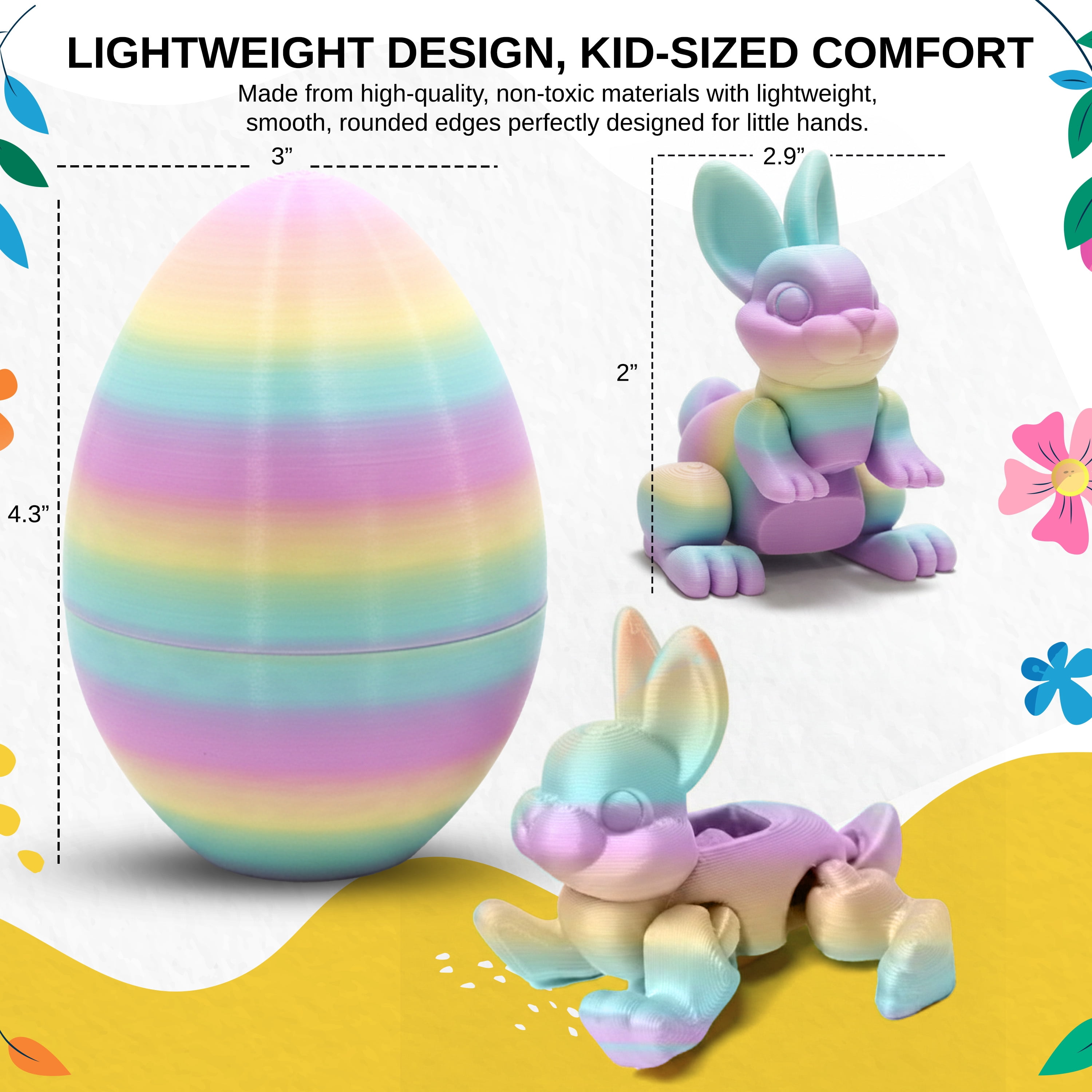 Sperric 3D Printed Bunny Surprise Eggs, 4.3” Prefilled Easter Egg with Articulated Bunny Fidget Toys, Easter Egg Toy Basket Stuffers for Kids, 2-Pack