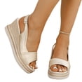 thumbnail image 4 of Rose Gold Womens Open Toe Wedge Sandals Casual Comfortable Round Toe Ankle Strap Platform Pu Rose Gold Size 9.5, 4 of 9