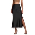 thumbnail image 2 of ClodeEU Women's Lightweight Silk Midi Skirt with Lace Hem and Side Slit,Solid Color Casual Summer Skirt Black,Womens Plus M, 2 of 8