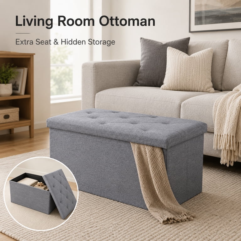 Nnovaroom Storage Ottoman Bench, Folding, 30 Inch photo 3