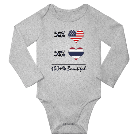 

50% Thai + 50% American = 100+% Beautiful Baby Long Sleeve Romper (Gray 6 Months)