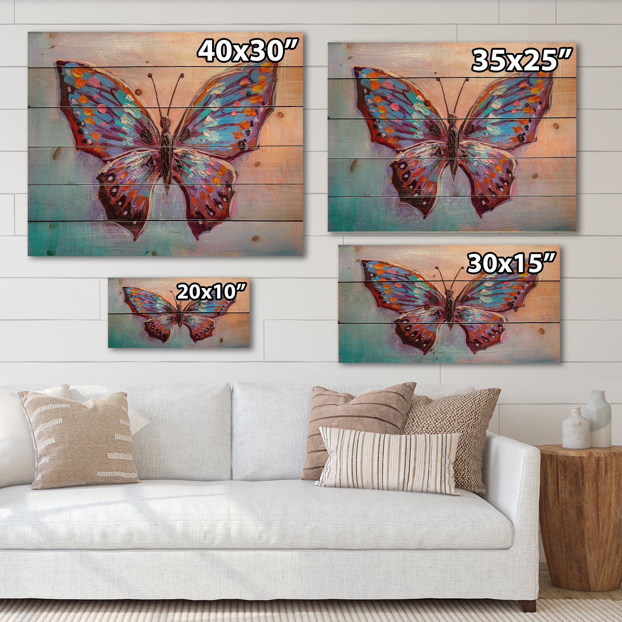 Designart 'Ancient Blue Butterfly II' Modern Print on Natural Pine Wood