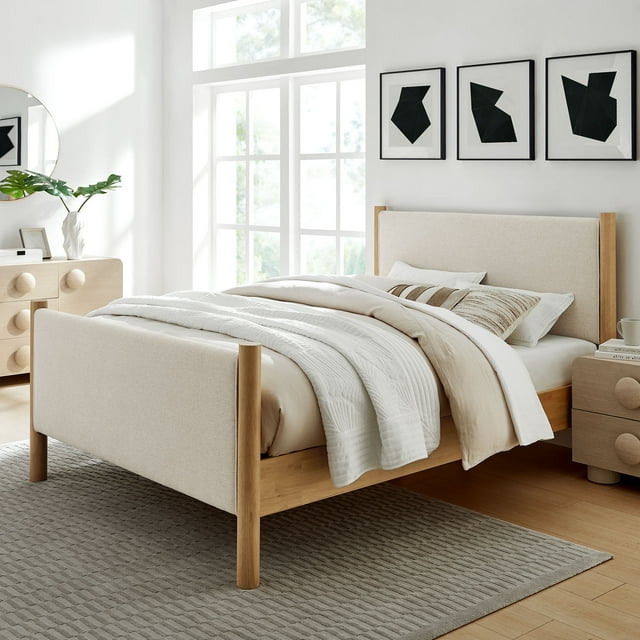 Modway Maven Lit Plateforme en Tissu Taille Grand en Chêne Ivoire