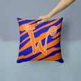 thumbnail image 2 of Letter W Initial  Tiger Stripe Blue and Orange Fabric Decorative Pillow, 2 of 4