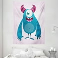 thumbnail image 1 of Alien Tapestry, Happy Halloween-themed Creature with Horns, Wall Hanging for Bedroom Living Room Dorm Decor, Dark Turquoise Dark Pink Dark Seafoam and Dark Mauve, by Ambesonne, 1 of 2