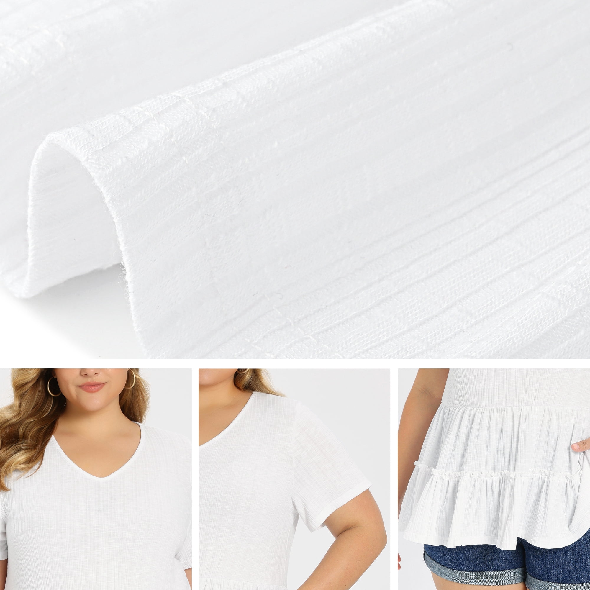 DARING DIVA Women's Plus Babydoll Tops V Neck Casual Loose Fit Blouses 2X White