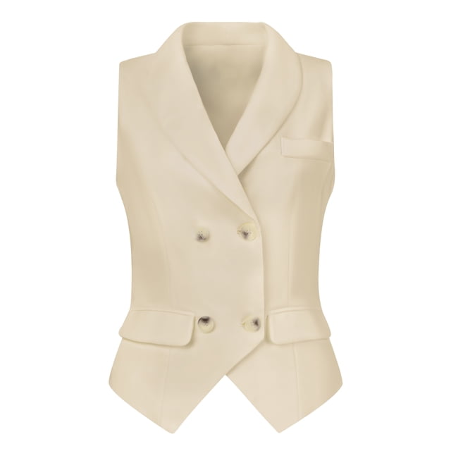 Chaleco elegante para mujer con doble botonadura y solapa sin mangas albaricoque XL