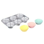 Handi-Foil 6 Cup Aluminum Muffin Pan with Liners and Lid (4 Pack)