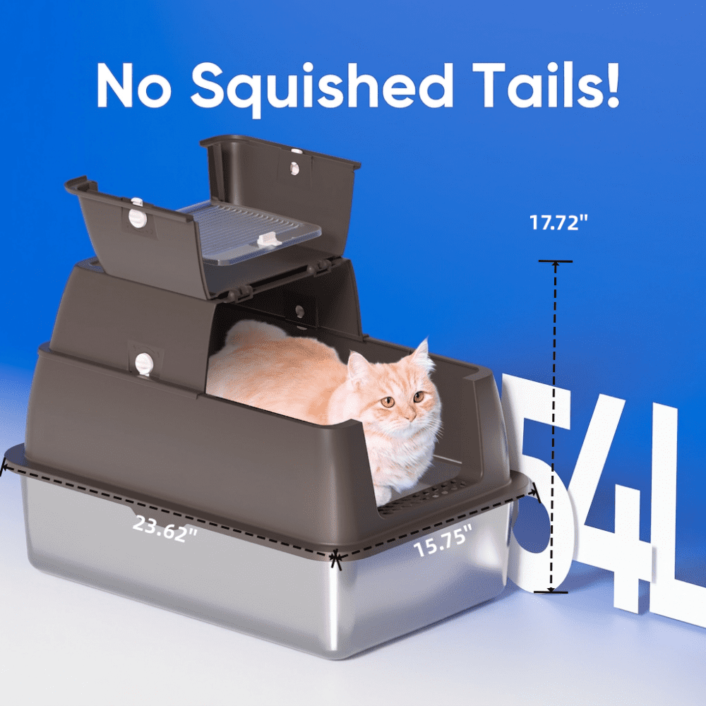 DVPETS 18" Stainless Steel Cat Litter Box with Flip-Top Lid Odor-Free Anti-Leak for Big Cats