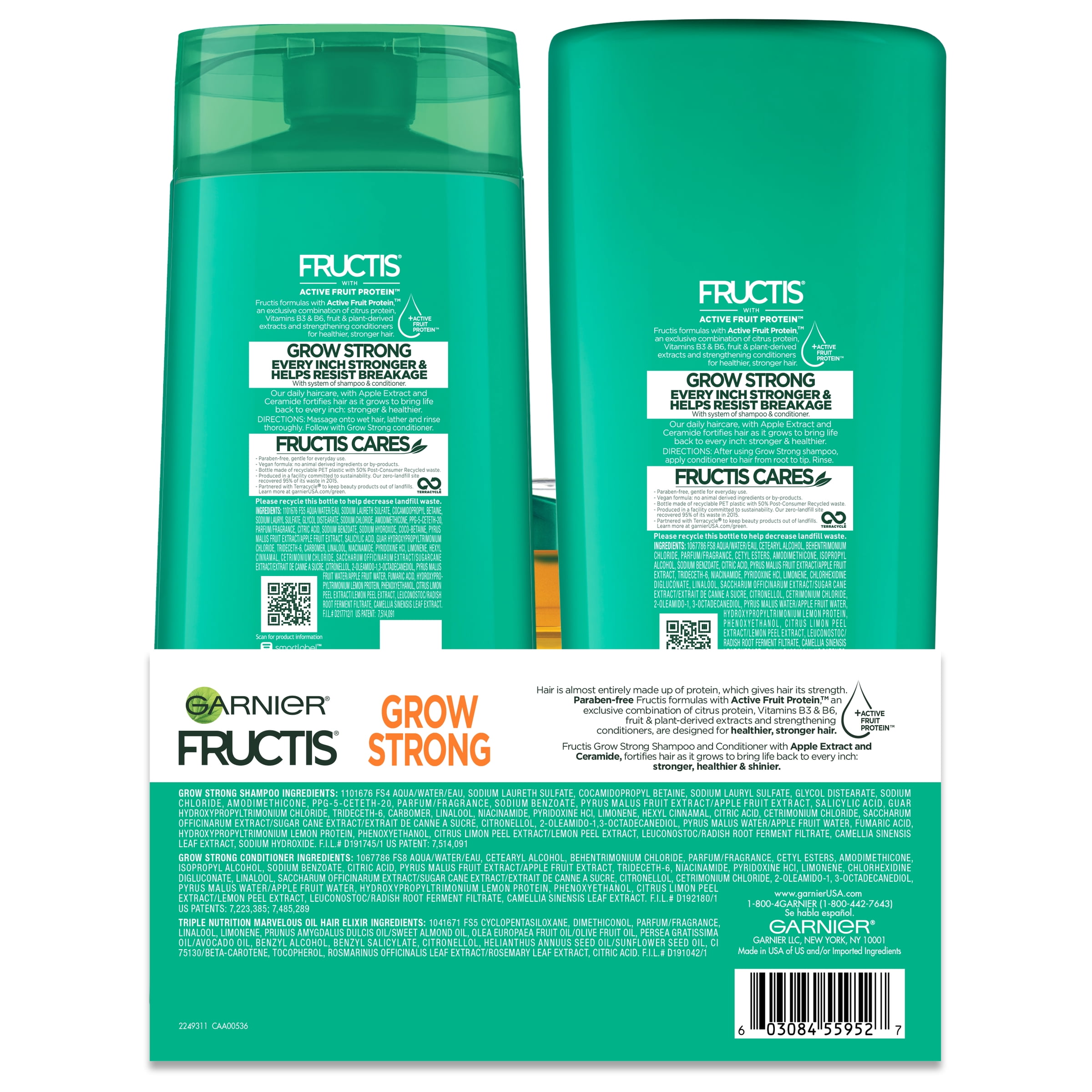 ($15 Value) Garnier Fructis Grow Strong 3-Piece, Shampoo, Conditioner & Treatment