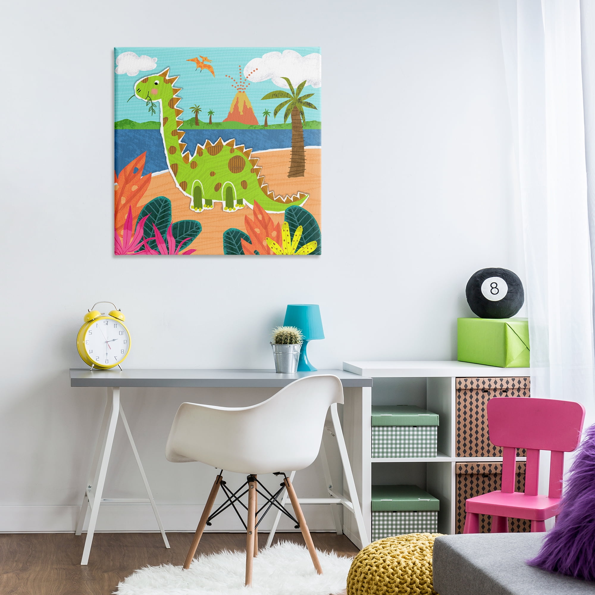 Stupell Industries Dinosaur on Beach Animals Painting Wrapped Canvas Art Print Wall Art, 30 x 30