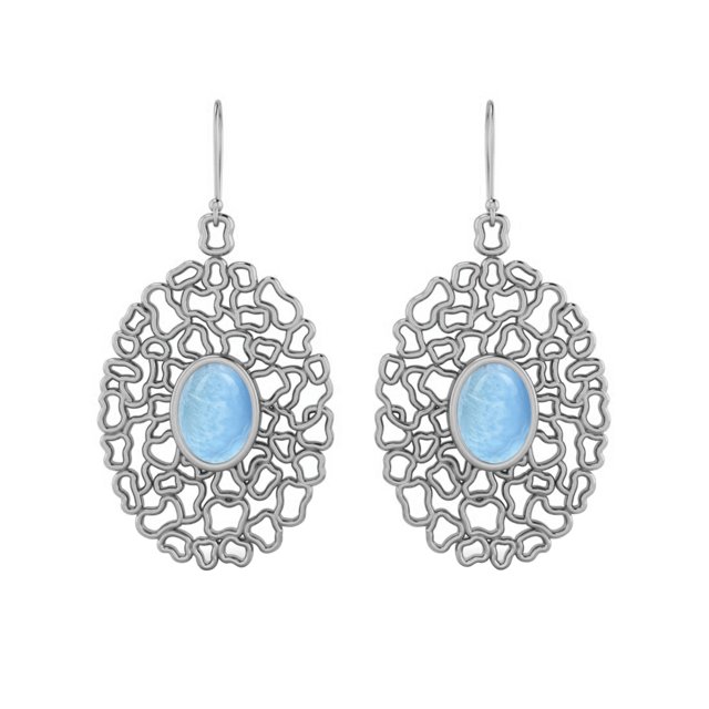 Boucles d'Oreilles de Mariage pour Femmes en Argent Sterling 925 Filigrane en Forme de Larimar Ovale 7X5MM en Forme de Larme