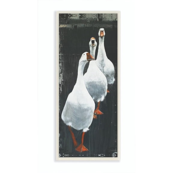 The Stupell Home Decor Collection Geese Trio Distressed Surface Painting Wood Wall Art