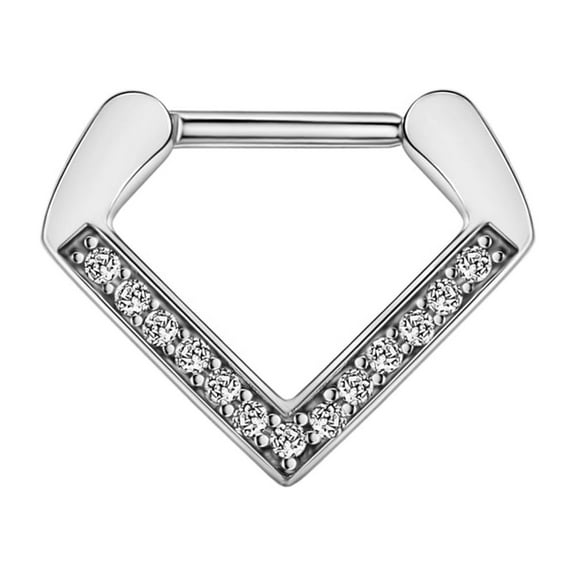 16 Gauge Triangle Septum Ring Cubic Zirconia Triangular Septum Jewelry V Shape Septum Clicker 316L Surgical Steel Septum Piercing Rings