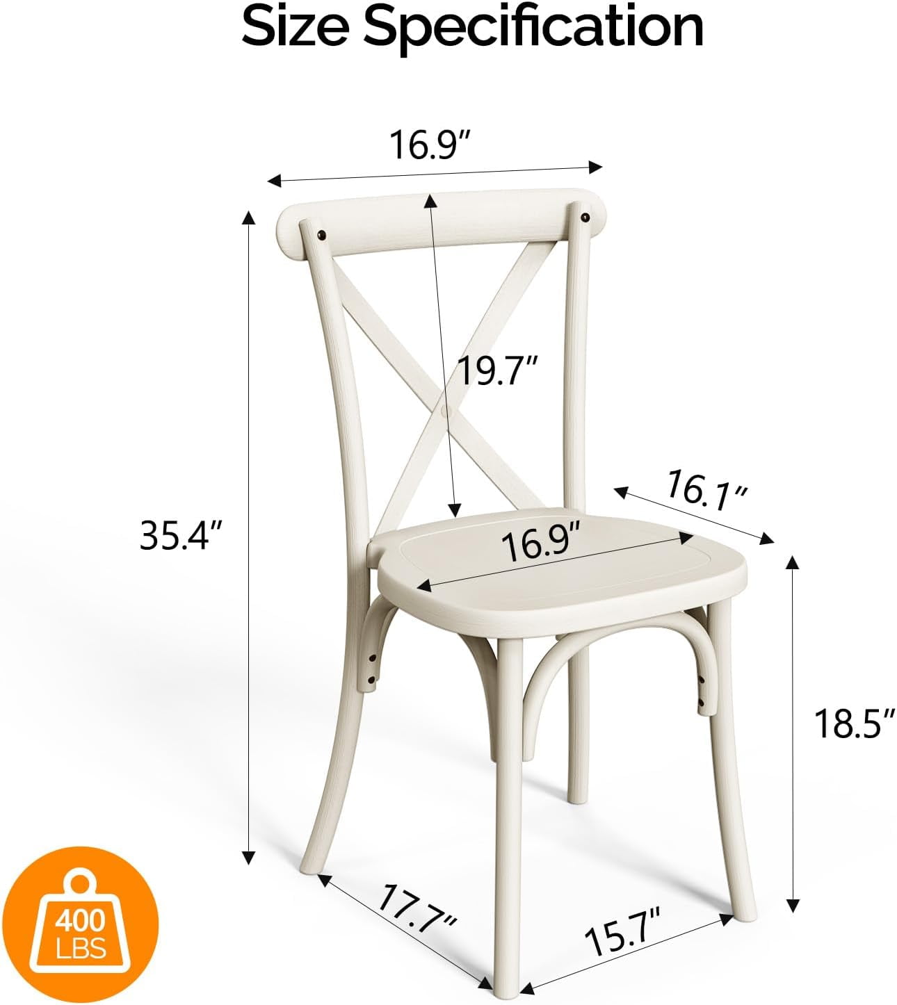 VINGLI Plastic Dining Chairs Set of 6, Stackable Patio Dining Chairs with X Back, Waterproof Kitchen & Dining Room Chairs for Indoor-Outdoor, Capacity 400 lbs, Cream White