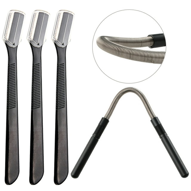 Épilateur Rapide Portable pour Visage, Ressort pour Cheveux avec 3 Pcs Rasoir à Sourcils pour Femmes